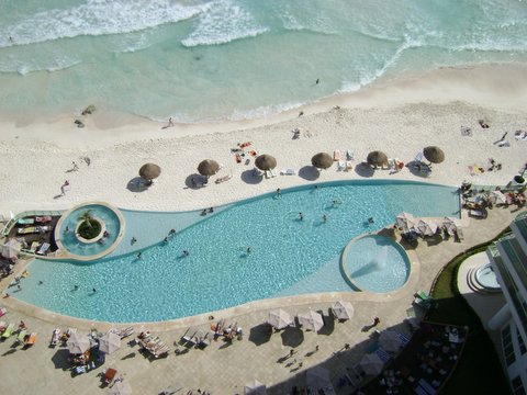 Breathtaking view s of infinity pool, beach, and Caribbean from the 17th floor patio