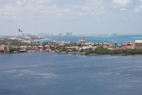breathtaking view of entire Cancun hotel zone from rear terrace of master bedroom