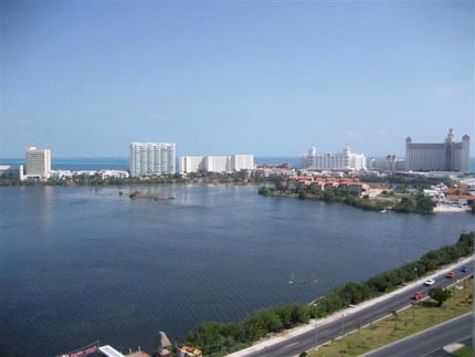 breathtaking view of entire Cancun hotel zone from rear patio